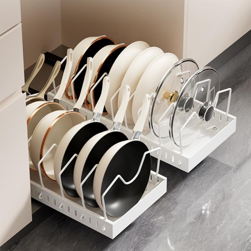 Organisateurs de cuisine réglables à 3 niveaux Design peu encombrant Accès facile Acier robuste pour casseroles, poêles, vaisselle et épices