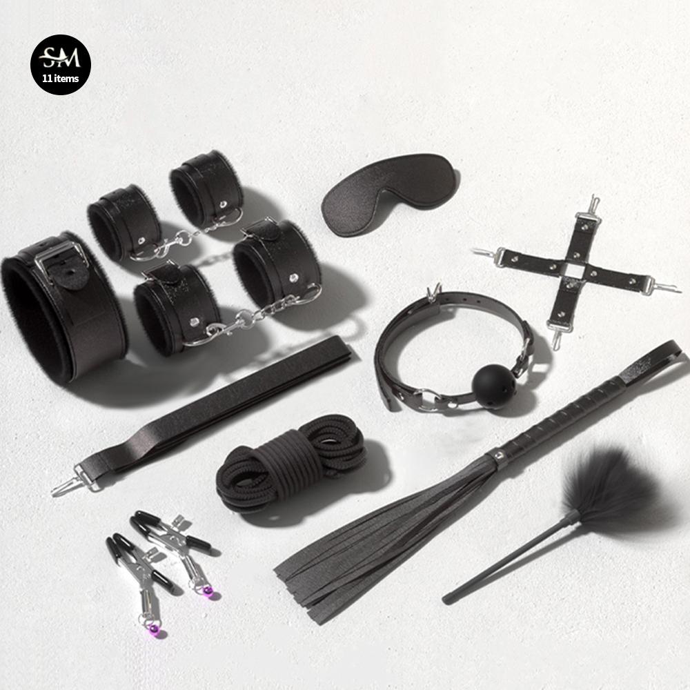 Sex Toys BDSM Bondage Kits Genuine Leather Restraint Set Handcuffs Collar Gag Vibrators Sex Toys For Women Couples Adult Games