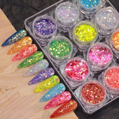 12 Colors/Set Mixed 3D Ultra-thin Sequined Nail Glitter DIY Chrome Powder Shiny Round Thick Piece Dazzling Manicure Decoration