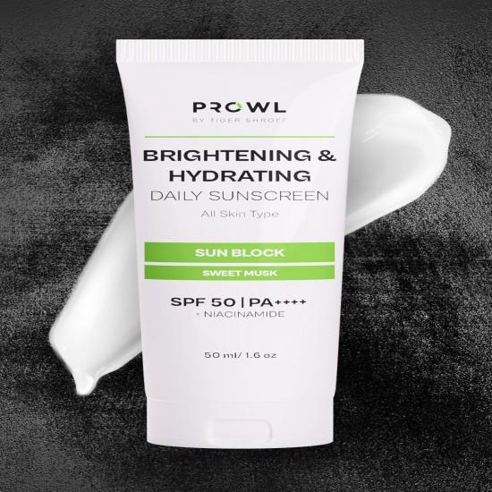 

PROWL от Тайгера Шроффа Осветляющий и увлажняющий солнцезащитный крем SPF 50+ PA++++ с ниацинамидом для жирной, сухой, склонной к акне кожи для мужчин Защита | Нет