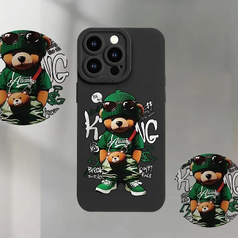 Cartoon Green Bear Pattern Phone Case for iPhone 17, 16, 15, 14, 13, 12, 11 ProMaxPlus XR 8  with Drop and Shockproof Back Cover iPhone XR
