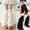 Bowknot Ribbon Leg Warmers Fuzzy Plush Boot Cover JK Foot Cover  Sweet Harajuku Style