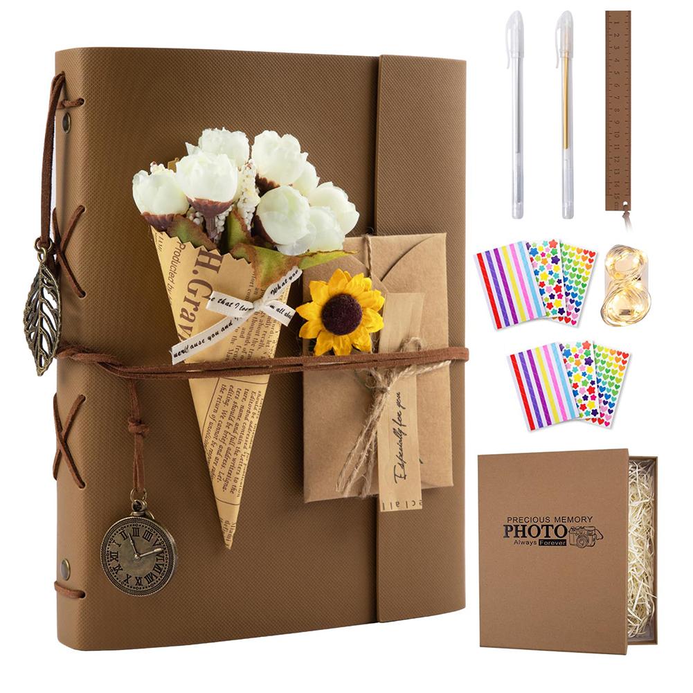 Scrapbook-Album mit 40 Seiten, Kraftpapier, Erinnerungsbuch, PU-Einband, Fotoalbum, Scrapbook, Reisealbum für Freunde, Geschenk