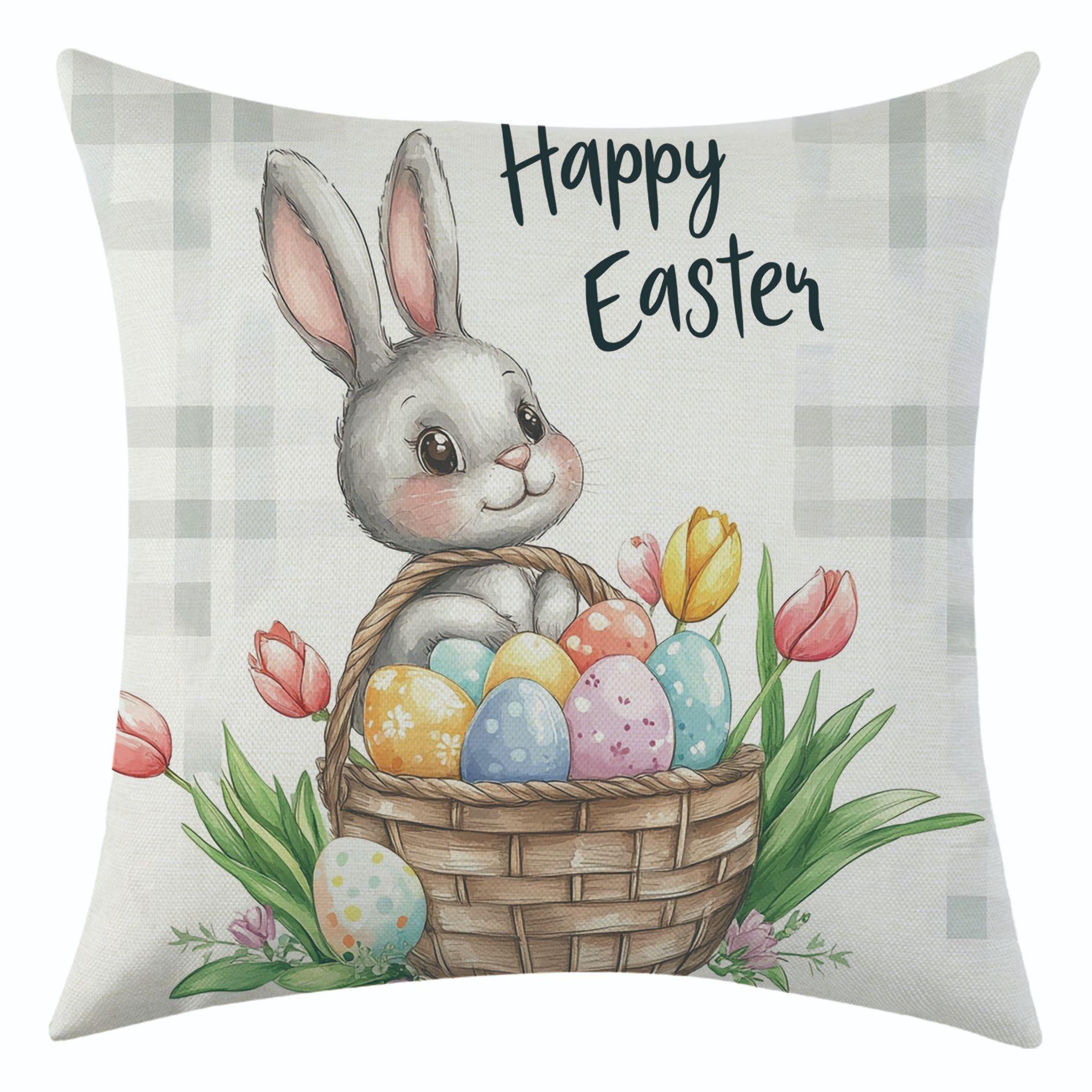 

New Easter Cute Bunny Linen Pillow Cover Jit Holiday Decoration Car Cushion Cover 45 * 45 separate pillow cover