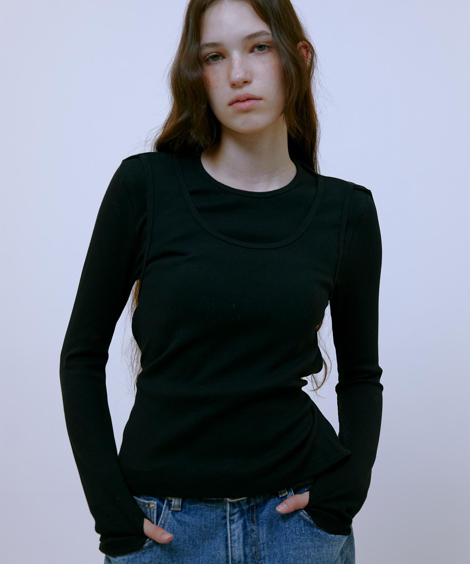 Thirteen Months Double Layered Strap Top (Black) Black
