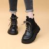 Soft Leather Thick-soled Martin Boots Women's Autumn British Wind Heightening Single Boots Black Short Boots Non-slip and Wear-resistant
