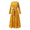 2023 Middle Eastern Muslim Polka Dot Print Maxi Dress with Belt