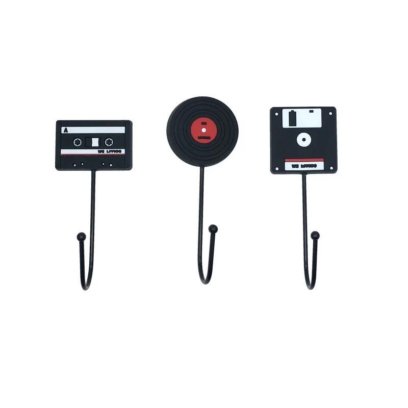 Retro Records Magnetic Tape Wall Hook Hanger kitchen doors back hooks Storage Shelf Dishcloth Rack Towel Holder Home Decor