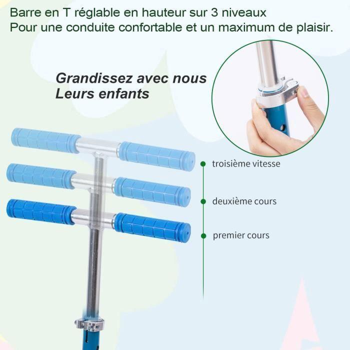 FOXSPORT Trottinette pliante pour enfants avec roues LED, 3 hauteur guidon réglable, trottinette pour enfants avec frein-bleu