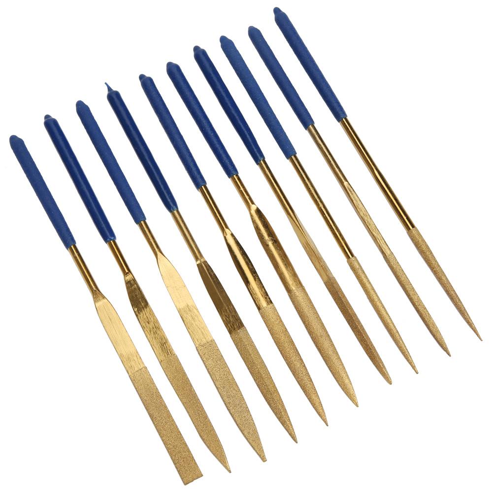 Sada 10 ks Sada jehlových pilníků 4x160 mm Mini titanem pokovených diamantů pro zpracování ocelové keramiky a skla