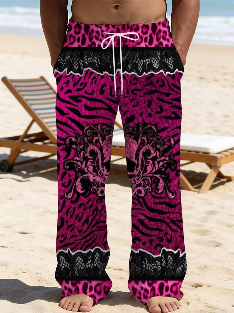 Casual men's printed loose straight trousers vacation beach pants men's European and American breathable