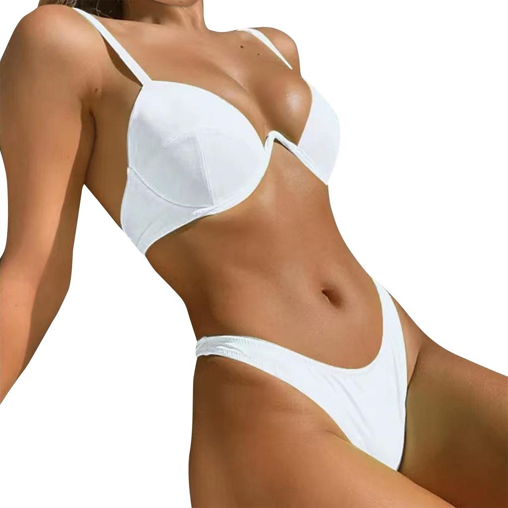 2025 Halter Bikini Set Short Swimsuit Women High Waist Swimwear  Women's Sexy Backless Solid Color Beach Split Bikini Swimsuit