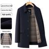 Men's Double-sided Mid-length Wool Coat with Lapel and Casual Down Liner