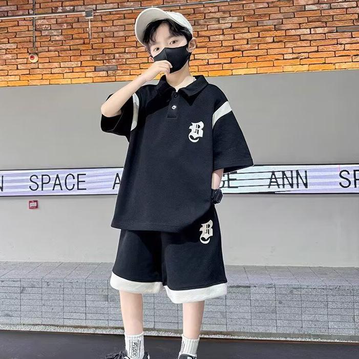 

Летний комплект подростковой одежды для мальчика Детская футболка с надписью + шорты Костюм из 2 предметов Детская модная футболка-поло + низ Спортивные костюмы 120