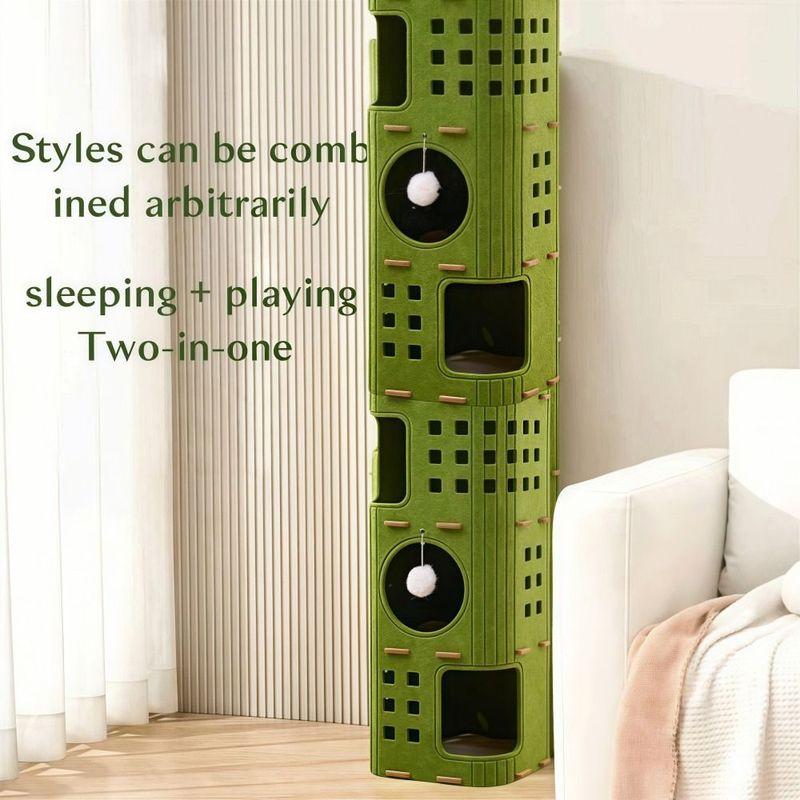 Japanese Style 2 Floors/3 Floors Cat House with Holes All-in-one Cat Bed Green Durable Cat Condo Pet House
