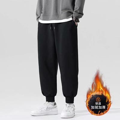 Casual Sweatpants Men's Autumn and Winter New Large Size Tied Feet Thickened Trendy Printed Velvet Pants