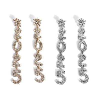 2025 Number Pendant Earrings Fashionable and Unique Ear Jewelry Alloy Texture for Women Seeking Sparkling Jewelry
