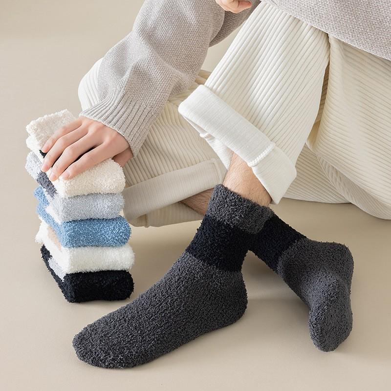Socks Men'S Medium Tube Socks Season Fleece Thickened Warm Coral Fleece Socks Men'S Home Sleeping Floor Socks