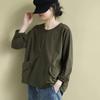 Korean Women's  Spring Autumn New Splicing Pullovers O-Neck Back Pocket Fashion Solid Color Loose Casual Long Sleeved Top