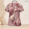 Women Plus Size V Neck Short Sleeve Scrub Top Pink Watercolor Heart Valentine Print Nurse Uniform Top
