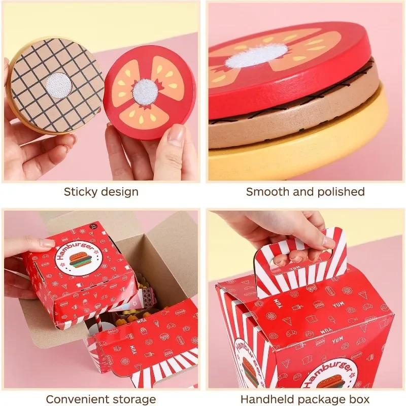 Wooden Fast Food Diner Set Toy for Kids Pretend Kitchen Play Classic American Meal Realistic Food Set Burger French Fries Cola