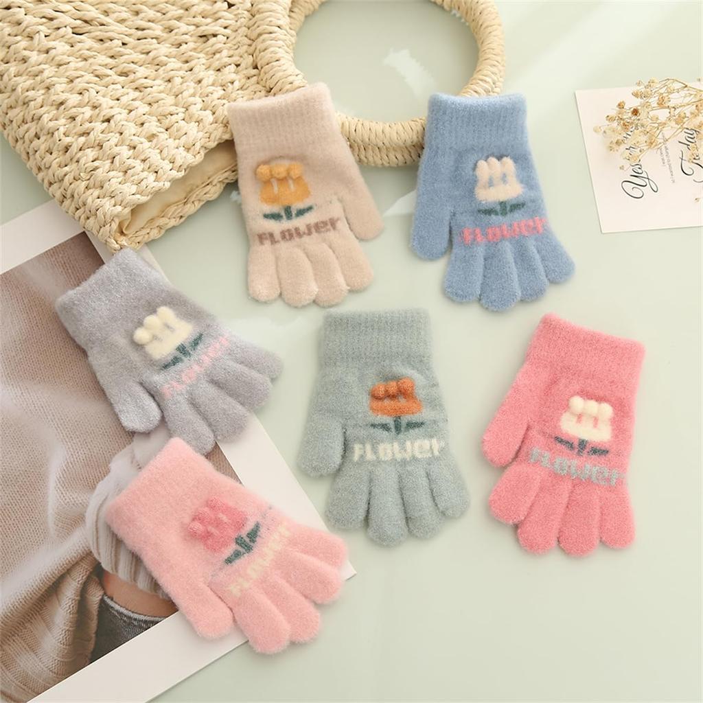 VIISEN Popular Design for Girls Ages Cute and Perfect for Winter and Cycling Size Ages Kids' Gloves, Five-Finger 2-5, Warm, Outings, School, (Green,