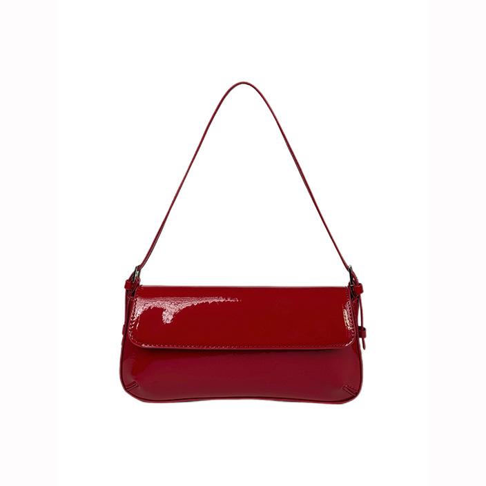Korean version ins patent leather underarm shoulder bag 2025 new fashion simple commuter baguette bag premium handbag
