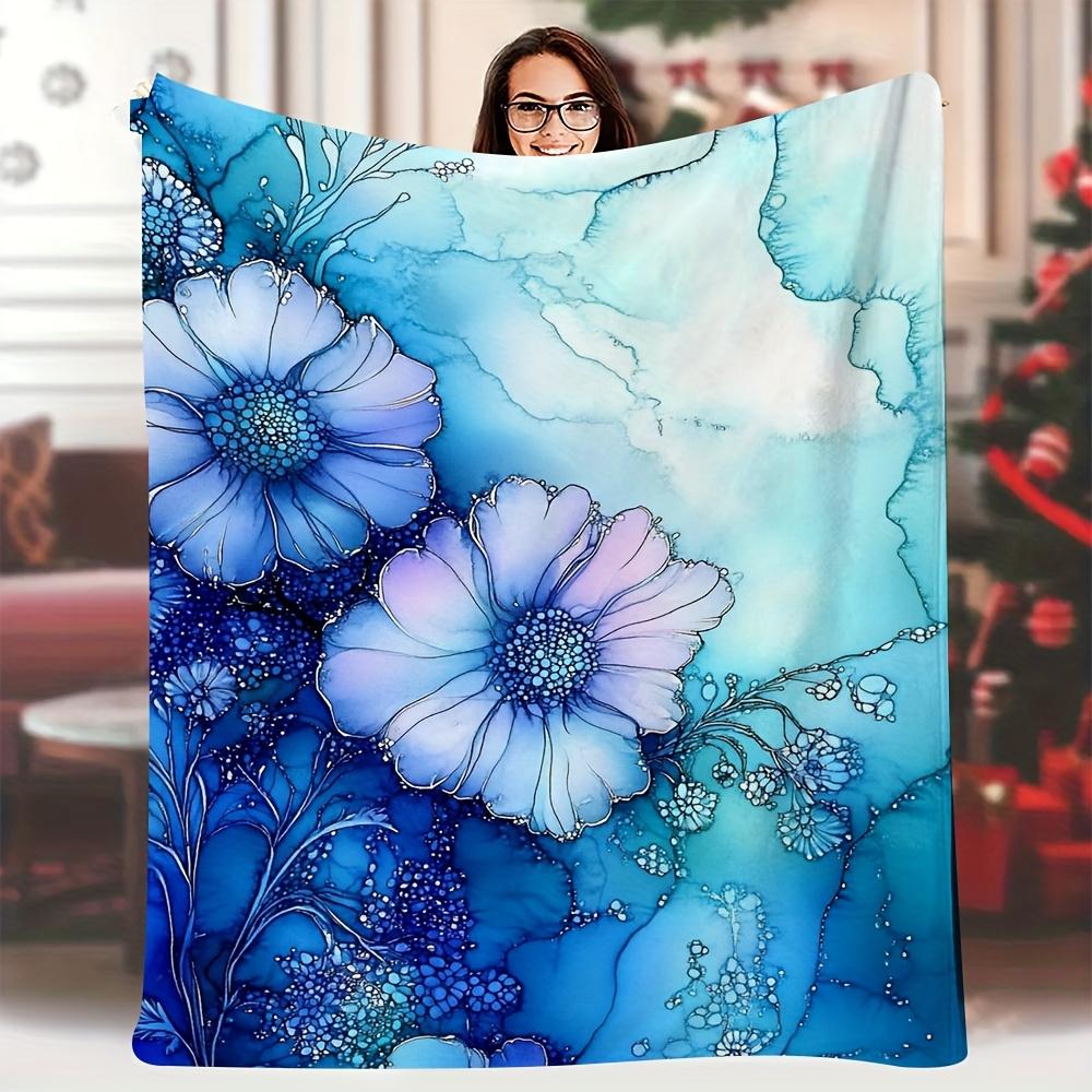 

1pc oversized 60x 80 inch soft blanket-one-sided printed floral print with blue flower blanket in alcohol ink 70x100cm28x39in