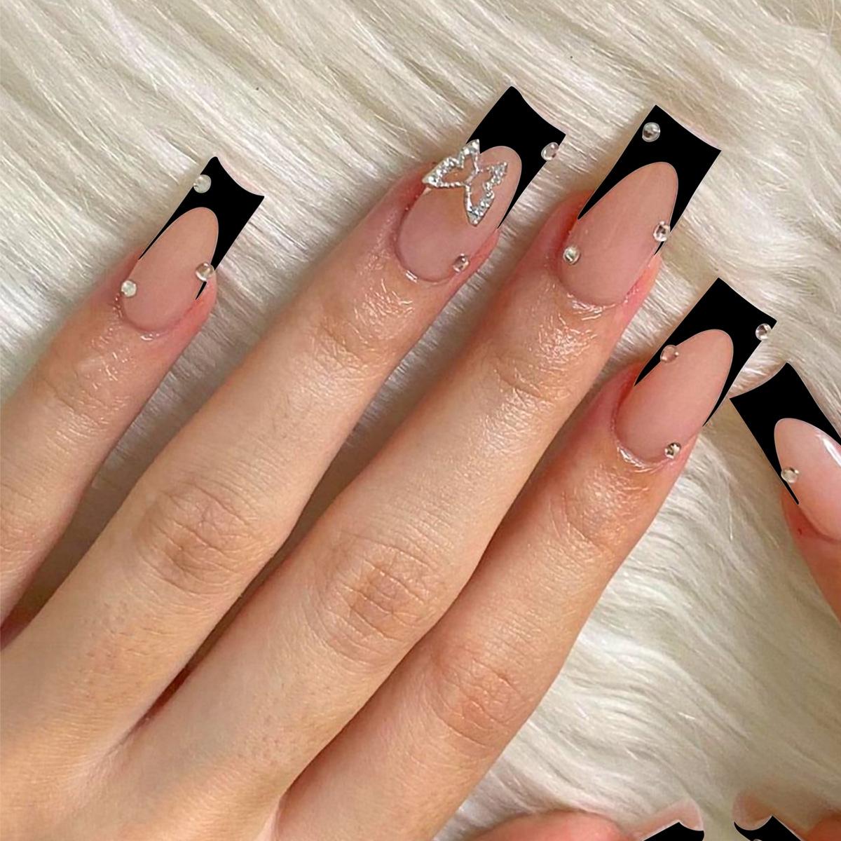 

Trendy Wearable Nail Pieces: Rhinestone Butterfly Waterproof False Nails