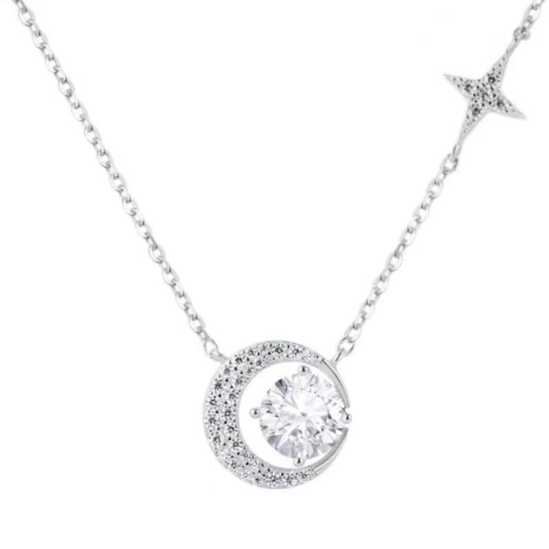 Elegante Stern- und Mond-Zirkonia-Anhänger Halskette - Vielseitige, Modische und Luxuriöse Schlüsselbein Kette.