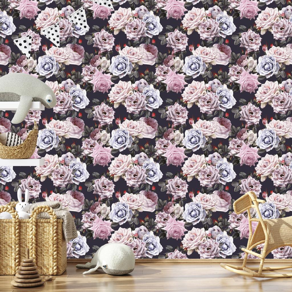 Beautiful colorful roses wallpaper in vintage style for living room and bedroom 50x1000