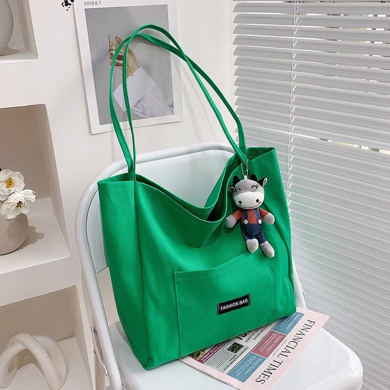 Candy Color Korean Version Canvas Bag Women's Casual Versatile Simple Largecapacity Tote Bag Single Shoulder Ins Style Student Bag