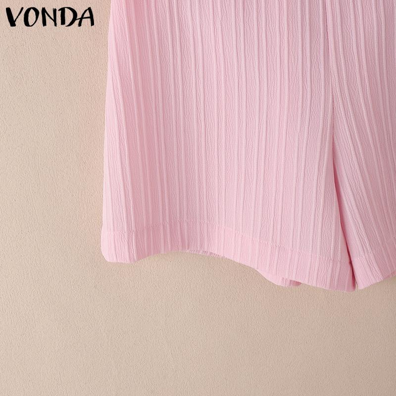 VONDA 2PCS Women Sets Sleeveless Ruffled Tanks and Elastic Waist Shorts Texture Outfits