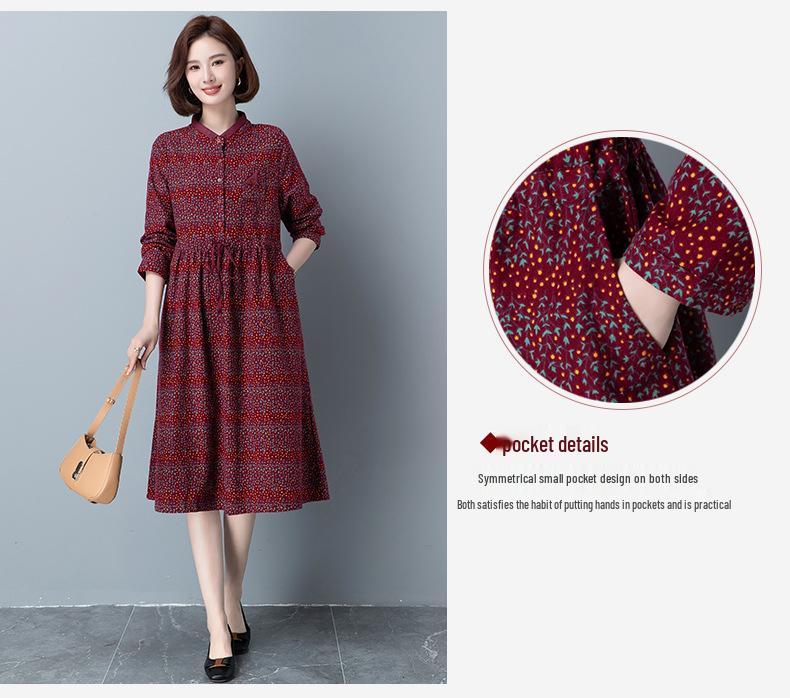 2024 Elegant Plus Size Long Sleeve Dress for Middle-Aged & Elderly Women - Spring & Autumn Collection