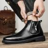 Pánské kožené módní elegantní kotníkové boty na zip Pánské Chelsea boty se špičatou špičkou Anglické kluzké kožené boty Společenské boty