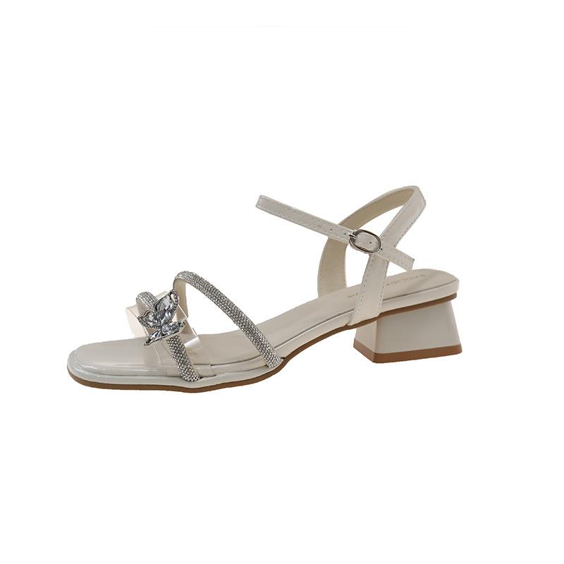 

One-word women with high-heeled sandals 2025 summer new outer wear with skirt temperament fashionable thick-heeled fairy sandals 35