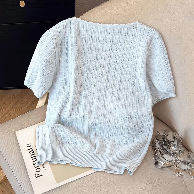 Women's French Style Lace Patchwork Knit Short Sleeve Top
