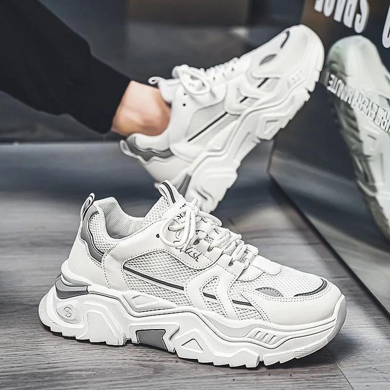 Pardavėjas Nauji vyriški masyvūs sportbačiai Storu padu Platforminiai vulkanizuoti batai Kvėpuojantys bėgimo bateliai vyrams Užmaunami laisvalaikio batai