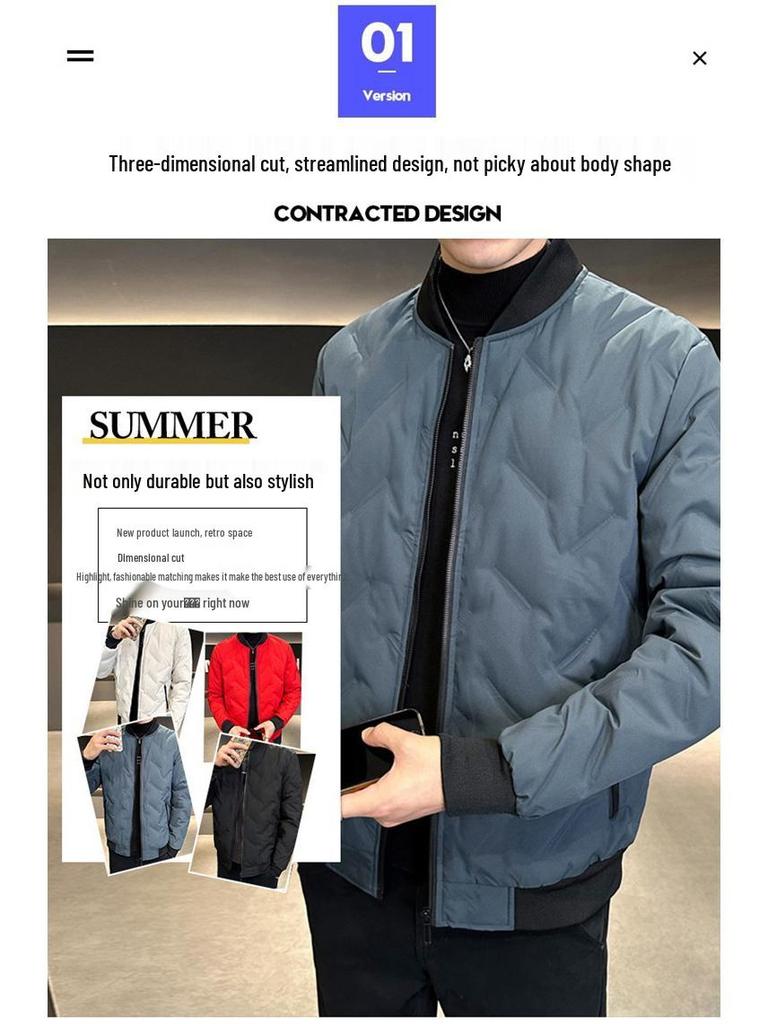 Di Yu Shen Long Men's Winter Baseball Collar Down Jacket - Thick, Warm, White Duck Down Casual Outerwear for Cold Protection