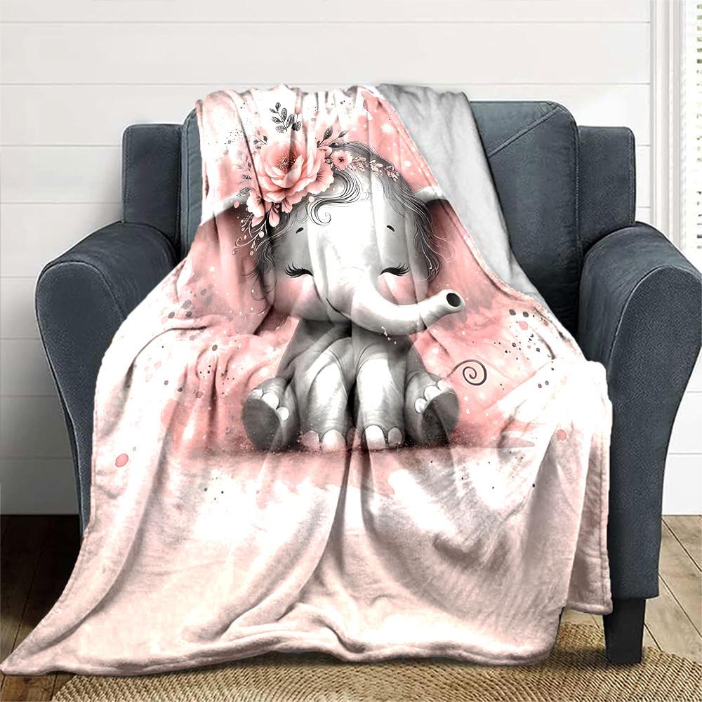 1pc Elephant Name Blanket Lightweight Flannel Throw for Sofa Bed Travel Camping Livingroom Office Couch Chair
