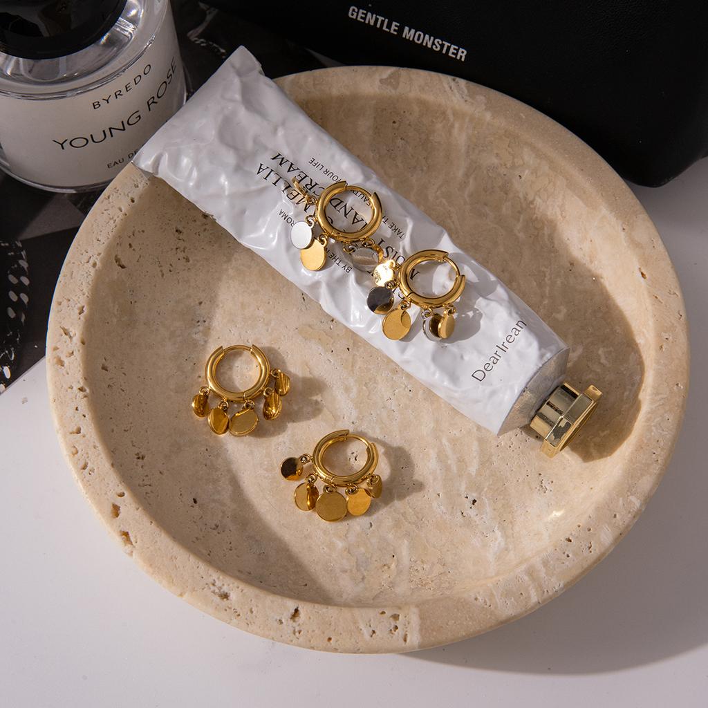 Youthway Classic Round Sequins Pendant Clip Earrings For Women Minimalist Gold Plated Stainless Steel Earrings Jewelry Gift