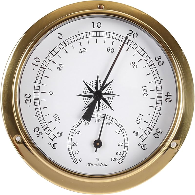 Hanging Weather Station, High Precision Thermometer Hygrometer Barometer Kit, Tide Clock Wall Clock Brass Case 4.5In Boat Accessory, for Boat Yacht,