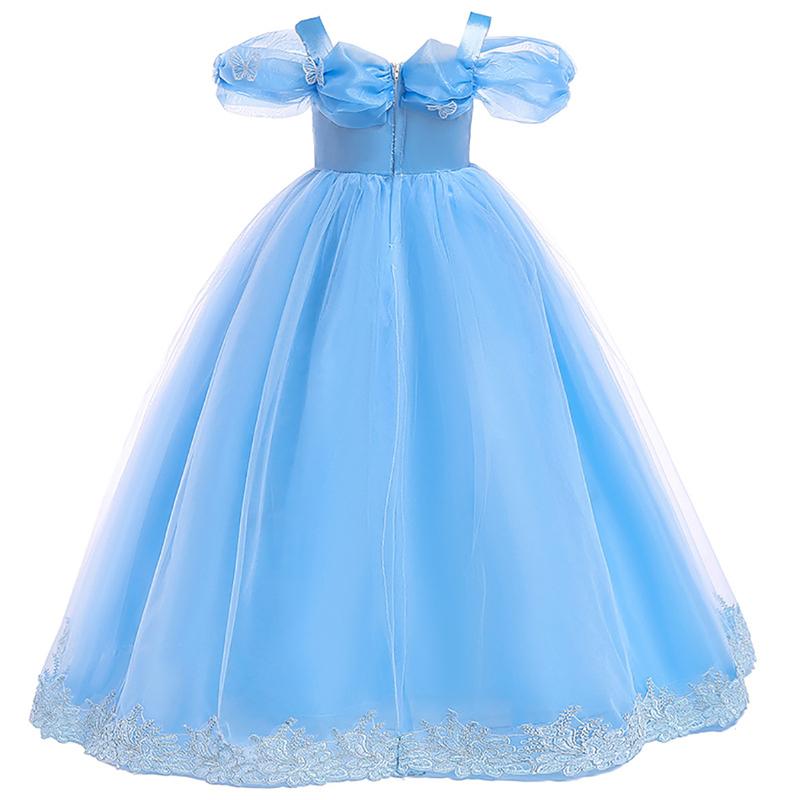 Girls New Year Blue Long Dress for Kids Christmas Birthday Party Dresses Butterfly Cinderella Cosplay Costumes Chidren Outfits