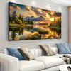 2D Reflective Forest Lake Tapestry Mountain Sunset Photography Background