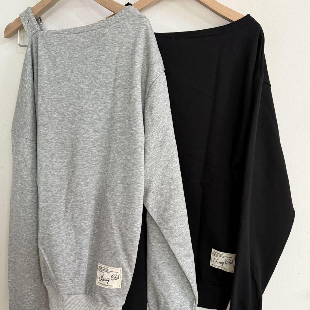 In Stock: Asymmetrical Off-the-Shoulder Hoodie - Early Autumn Korean Designer Sweet & Spicy Girl Trend