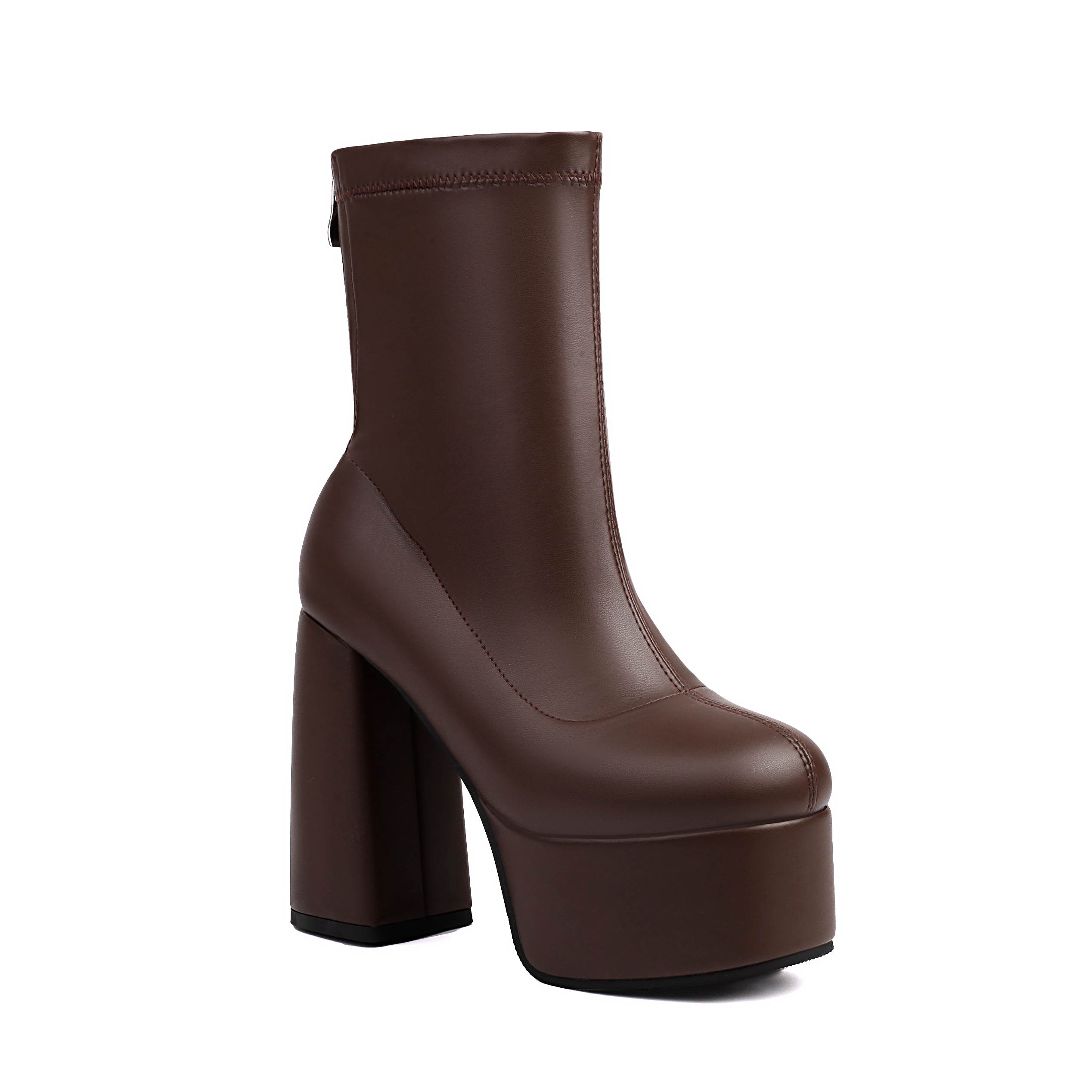 Обувь Krazing Pot PU осень-зима на очень высоком каблуке размер 48 водонепроницаемые ботинки большого размера с круглым носком сохраняющие тепло на молнии размер 47 ботильоны 35 коричневый 5790₽