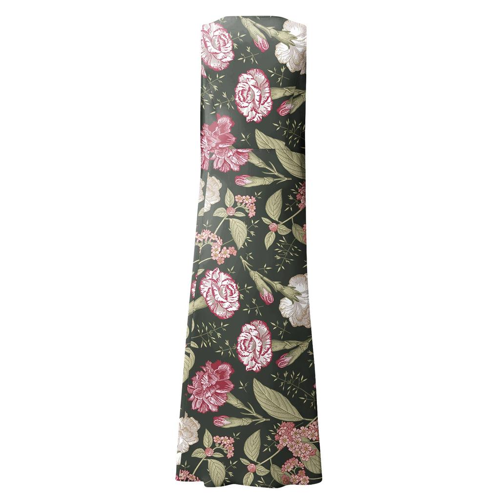 Women's Summer Casual Fashion Retro Printed Sleeveless Round Neck Pocket Dress