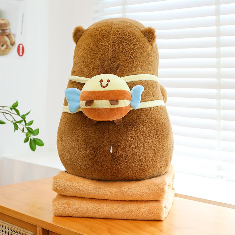Tortoise Plush Capybara Stuffed Animal Travelfriendly With 2in1 Pillow Blanket