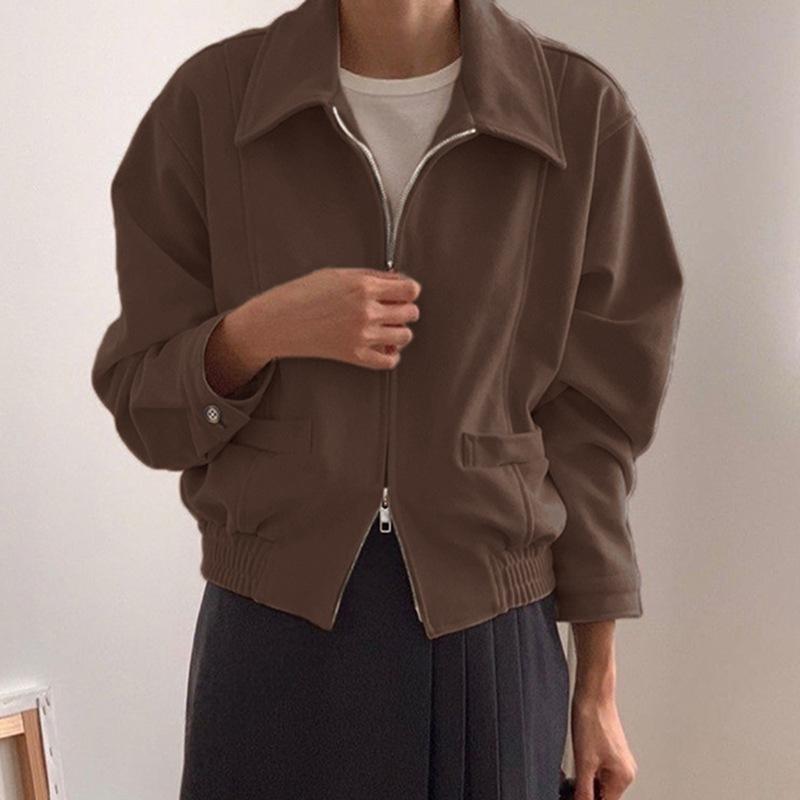 Autumn New Retro Brown Jacket Coat Handsome Trendy Fashion Short Jacket Women