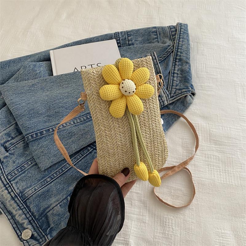 Adorable Floral Weave Bag For Women Trendy Summer Crossbody Phone Purse